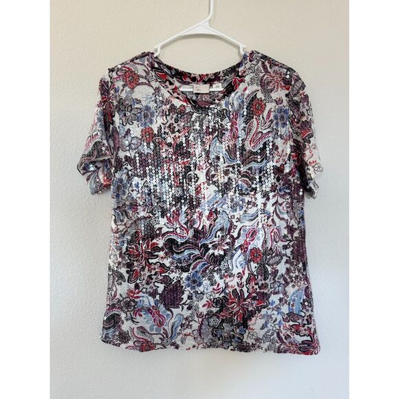 Postmark anthropologie sequin paisley floral colorful retro top size M shirt - Picture 2 of 4